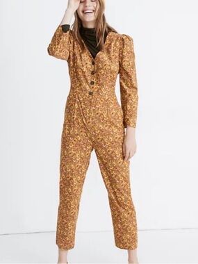 Madewell Corduroy Puffsleeve Floral 70's Inspired Jumpsuit ~ Size 8💛🍄